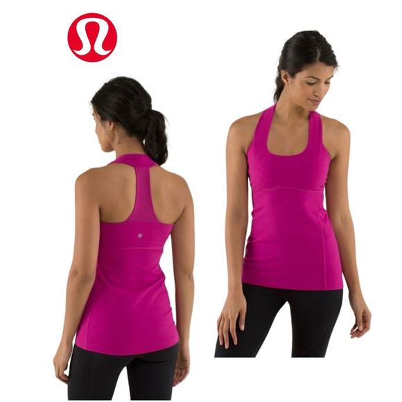 Lululemon Tank Top Magenta Scoop Mesh Racer T- Back Built in Shelf Bra | Size 6 - Picture 1 of 14